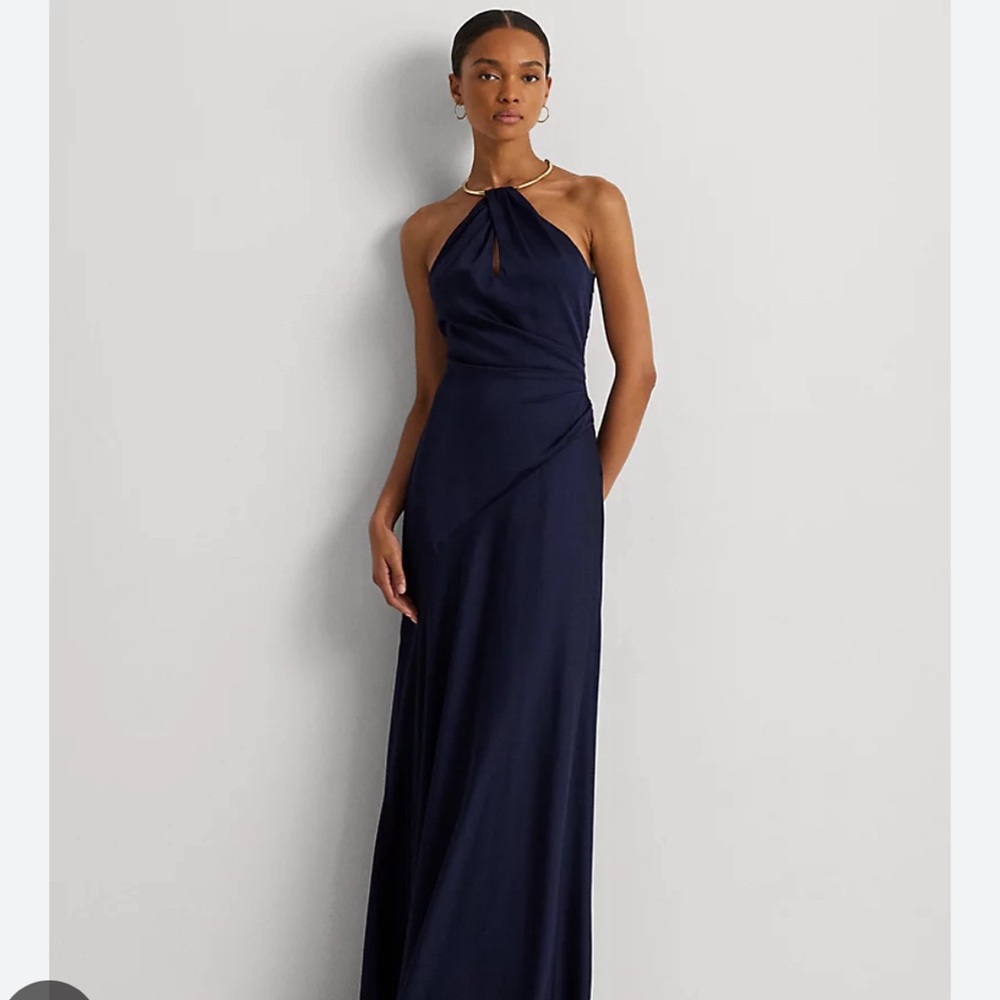 Ralph Lauren satin Charmeuse halter gown size 4 navy